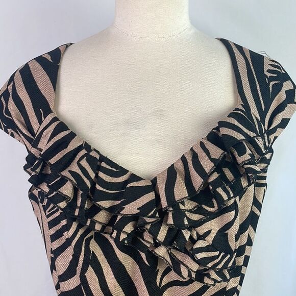 Kay Unger Tan and Black Animal Print Midi Dress With Belt - Picture 2 of 7